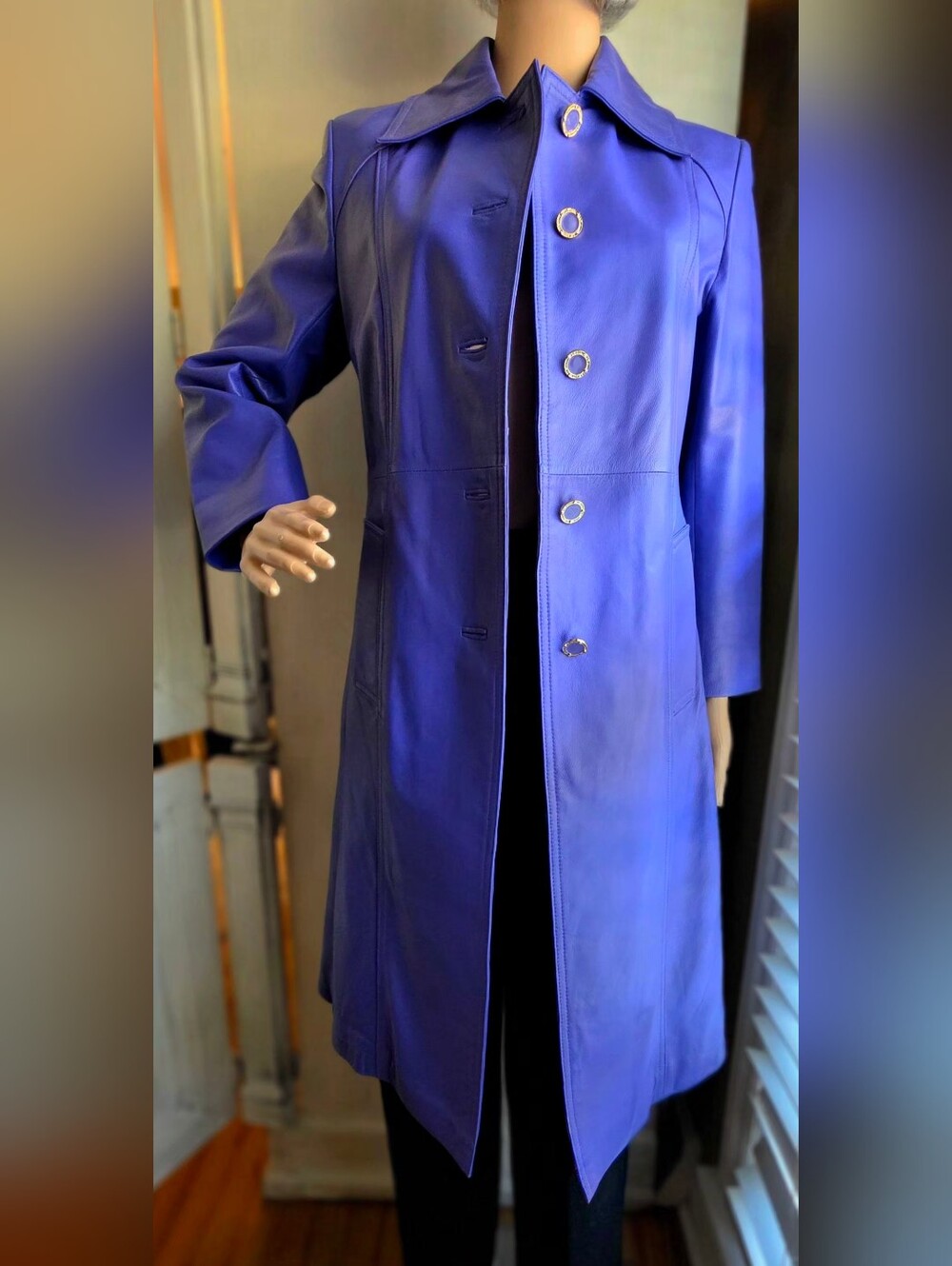 St John Coat Collection XS Purple Genuine Leather Long Coat Marie Gray